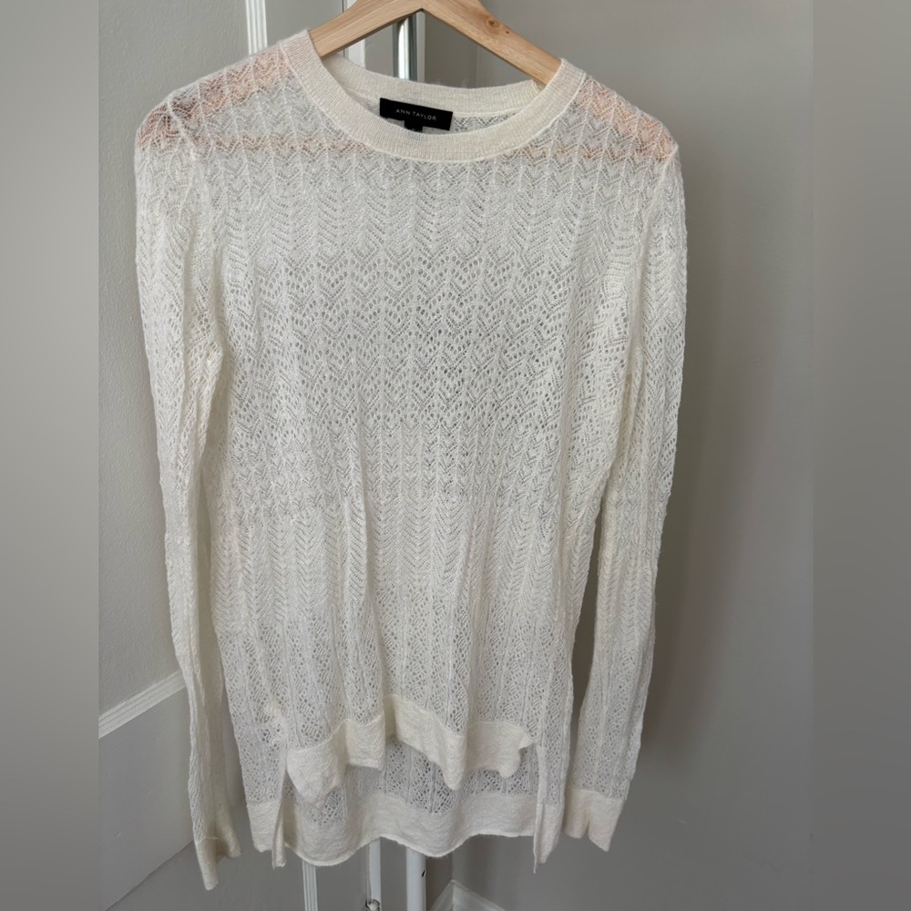 Ann Taylor White Open Knit Lace Mohair Blend Sweater Sz Small